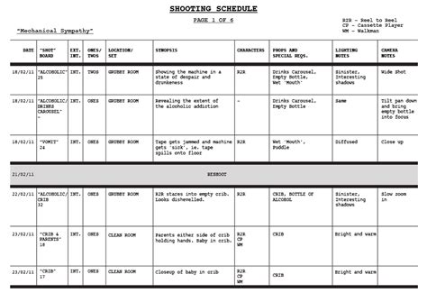 Film Shooting Schedule Template