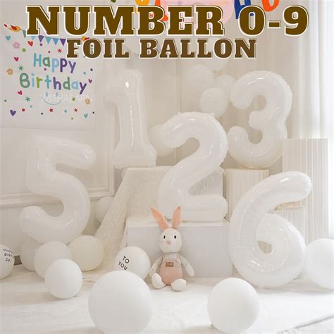 Ready Stock 16 Inch And 32 Inch White Number Balloon Birthday Party