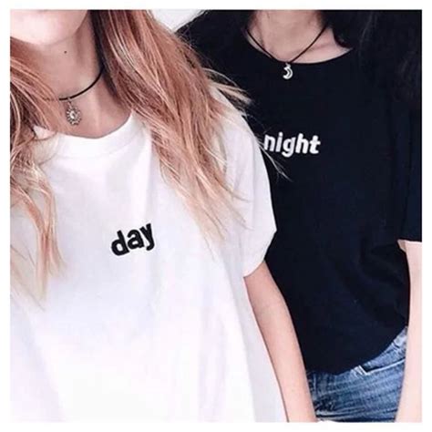 Black White Day Night Matching Shirts Couples T Shirt Women Tumblr Fashion Graphic Tee Cute