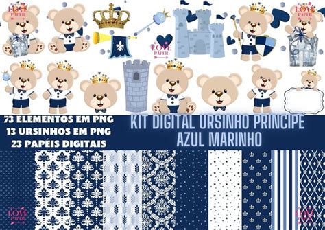 Kit Digital Ursinho Príncipe Azul Marinho Elo7