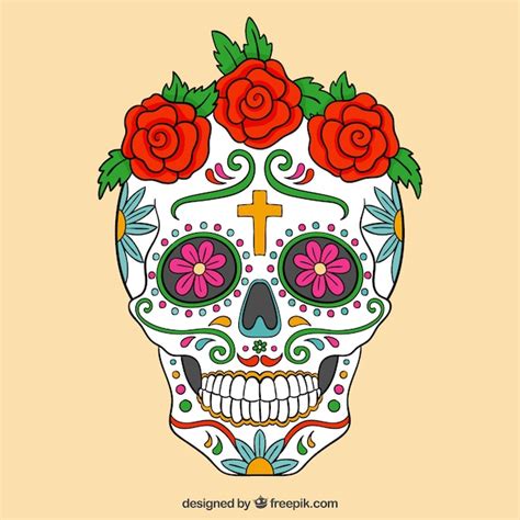 Premium Vector | Colorful sugar skull with roses