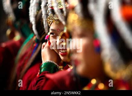 A Nepalese Gurung Community Woman In A Traditional Attire Gets Ready To