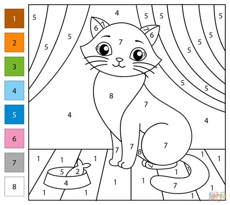 Color By Number Cat Coloring Pages