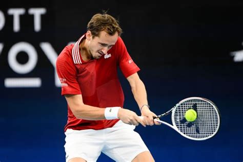 Daniil Medvedev Russia Plays Backhand During Editorial Stock Photo