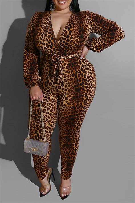 Lovely Casual Leopard Printed Plus Size One Piece Jumpsuitlw Fashion