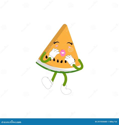 Funny Watermelon Slices Characters With Cartoon Smile Faces Stock