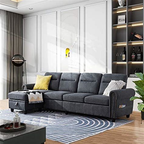 Walsunny 4 Seat Sectional Sofa Couch With Reversible Chaise Convertible L Shaped Couch With