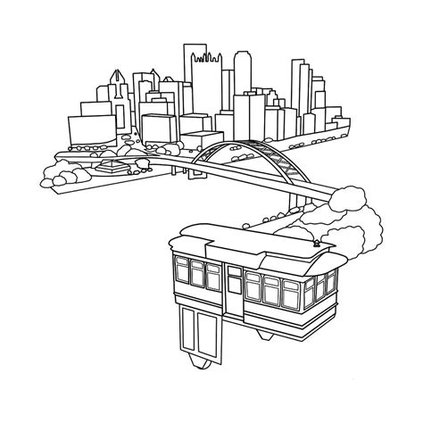 Pittsburgh City Skyline Incline Geometric Line Art Black White Print