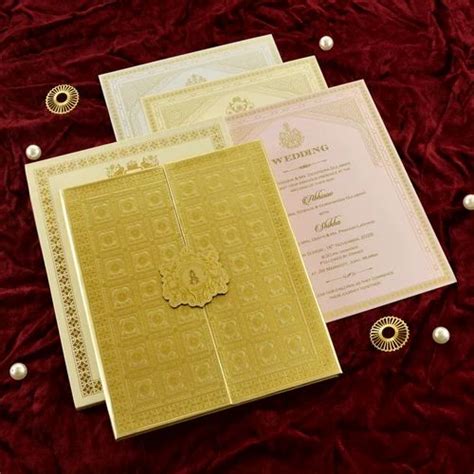 Fmc Luxury Boxed Golden Emboss Wedding Invitations Leaflet At