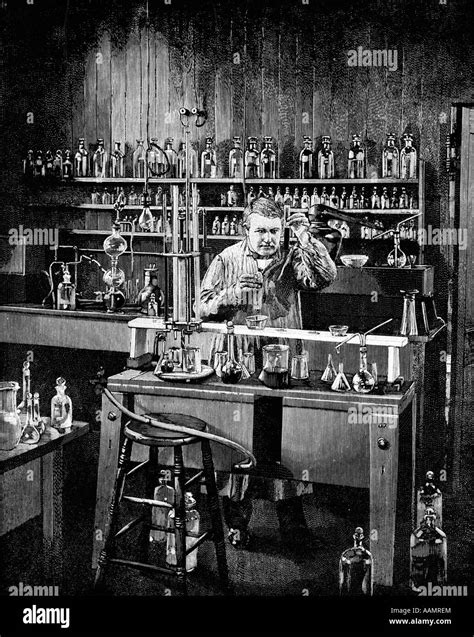 Drawing Genius Inventor Thomas A Edison At Work In His Laboratory In