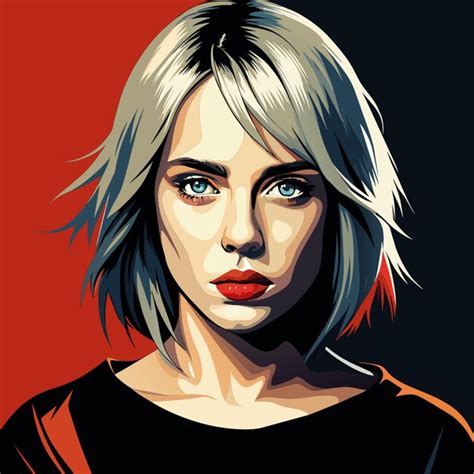 Retro Pop Art Closeup Portrait Of Billie Eilish In A Black Dress With