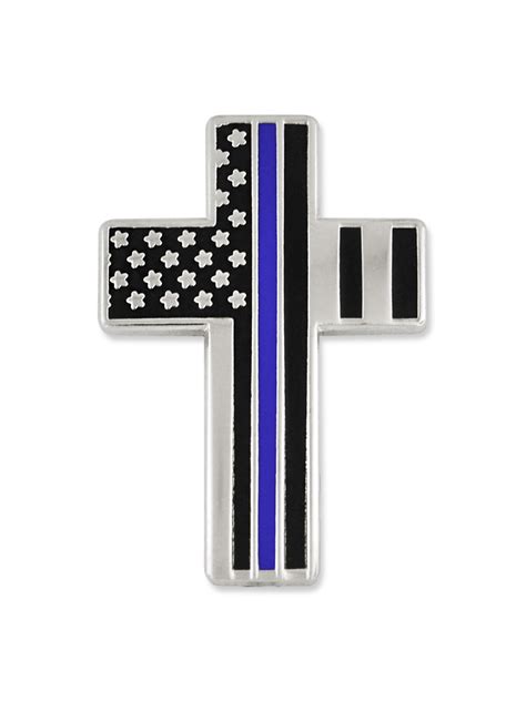 Pinmart S Thin Blue Line American Flag Cross Police Officer Enamel