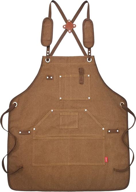 Chermit Chef Apron Canvas Cross Back Apron With Adjustable Straps And