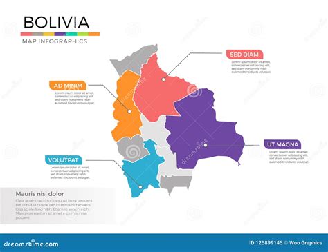 Plantilla Del Vector Del Infographics Del Mapa De Bolivia Con Regiones