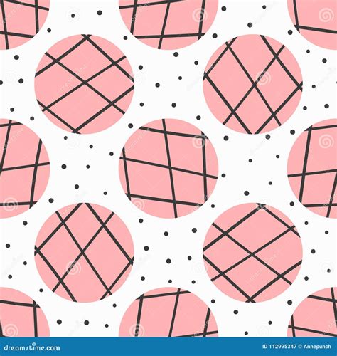 Simple Geometric Seamless Pattern Polka Dot And Circles With Lines