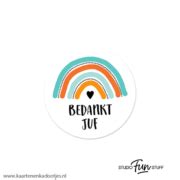 Stickers Rond Mm Bedankt Juf Regenboog Oranje Aqua Kaarten En