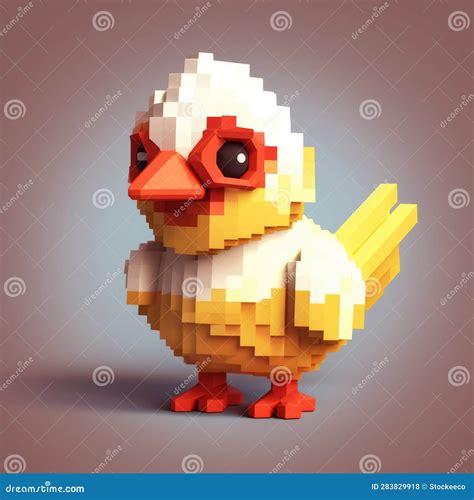 Cute Pixel Art Chicken A Minecraft Inspired Voxel Character Stock