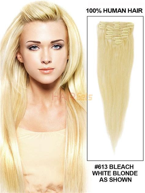 Bleach White Blonde 613 Premium Straight Clip In Hair Extensions 7