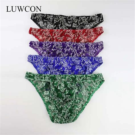 Luwcon 4pcs Lot Lace Mens Underwear Briefs Sexy Breathable Brief