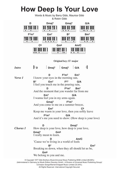 How Deep Is Your Love By Bee Gees Sheet Music For Piano Chordslyrics