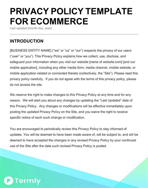 E Commerce Privacy Policy Template