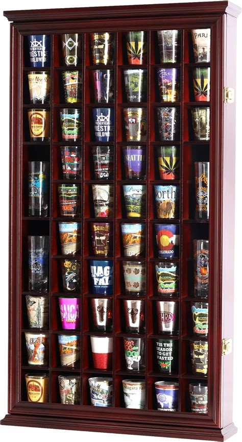 Displayts Solid Wood Shot Glass Shooter Display Case Holder Cabinet Wall Rack