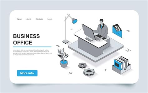 Premium Vector Business Office Concept In 3d Isometric Landing Page