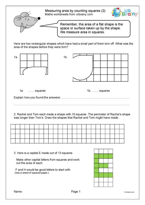 Measuring Area By Counting Squares 2 Measuring And Time Worksheets For Year 4 Age 8 9 By