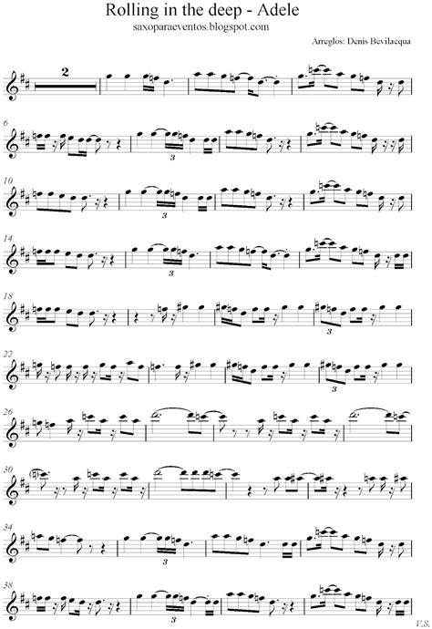 Rolling In The Deep Adele Score And Track Sheet Music Free Free Sheet Music For Sax