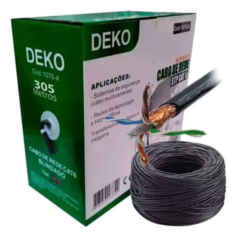 Cabo De Rede Cat6 Blindado Stp Gigabit Dk Cx 305mt Preto