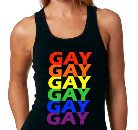 Gay Rainbow Pride Lesbian T Shirt Black Stretch Rib Tank