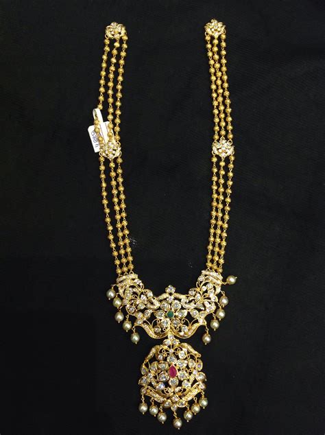 70 Gms Long Necklace Polki Jewellery Bridal Gold Jewellery Beaded