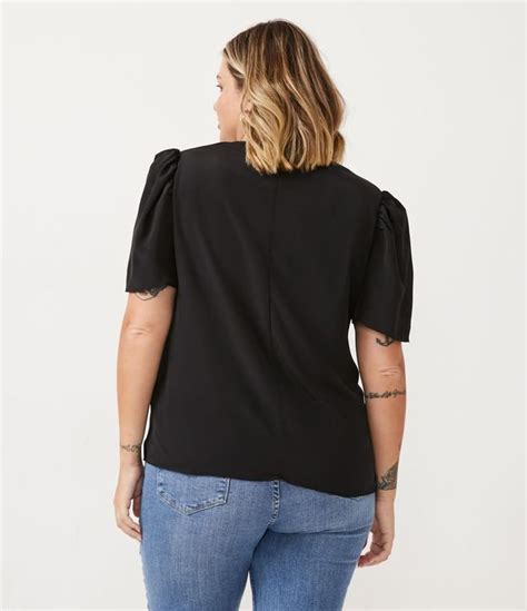 Blusa Em Crepe Manga Bufante Curve Plus Size Preto