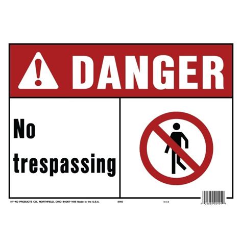 Hy Ko Danger No Trespassing Sign Polyethylene 14 X 10 Package Of