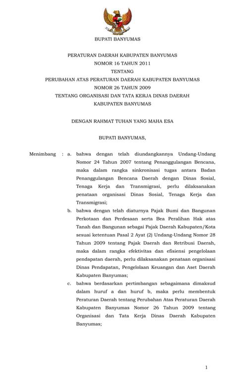 PERATURAN DAERAH KABUPATEN BANYUMAS NOMOR 16 TAHUN 2011 TENTANG