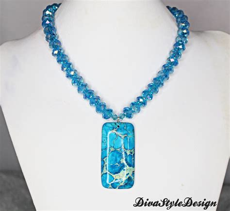 Turquoise Jasper Crystal Necklace Set Jasper Pendant Necklace Set