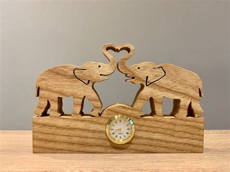 Elephant Clock Solid Wooden Elephant Clock With Quartz Roman Etsy UK