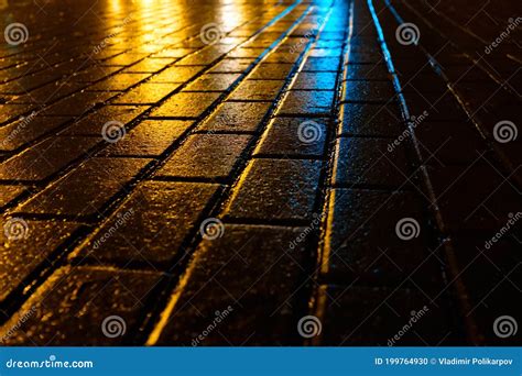 Beautiful Night Pavement In The City After Rain Stock Photo Image Of