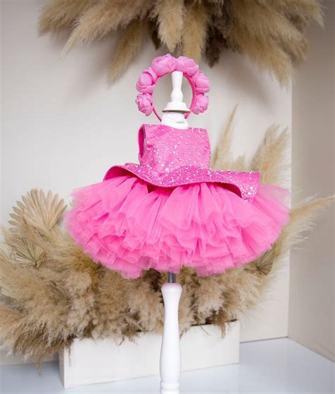 Hot Pink First Birthday Baby Dress, Flower Girl Dress, Tutu Peplum Girl Dress, Pageant Prom Gown ...