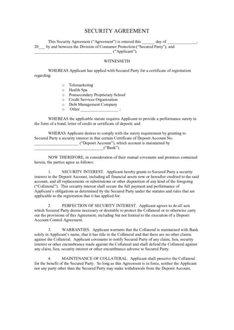 Fillable Security Agreement Printable Pdf Download