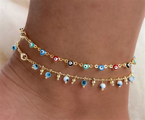 18k Gold Filled Evil Eye Anklet Evil Eye Adult Anklet Bracelet Evil