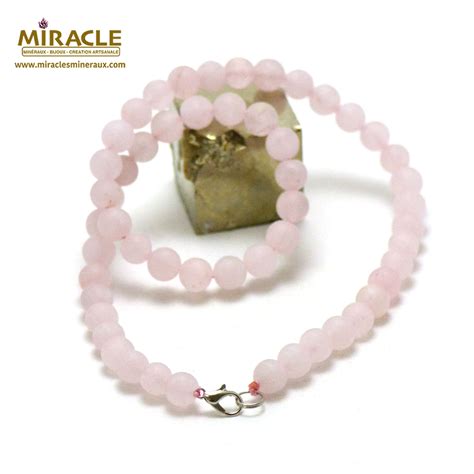 Collier Quartz Rose Givr Perle Mat Ronde Mm Collier Quartz Rose