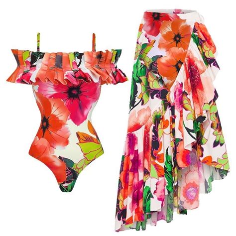 Idopip Women S One Piece Swimsuit With Cover Up Wrap Skirt Floral Print Bikini Set Sexy Bathing
