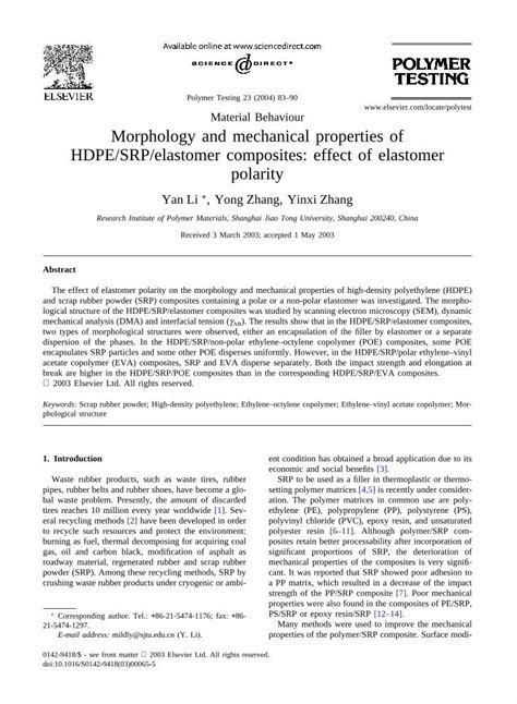 Pdf Morphology And Mechanical Properties Of Hdpe Srp Elastomer