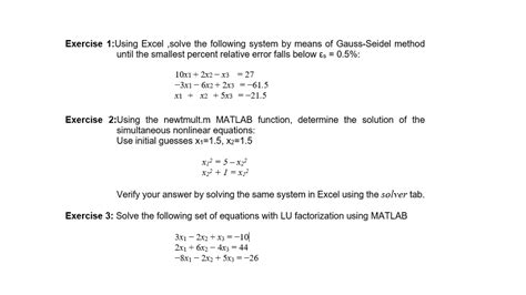 Solved Exercise 1using Excel Solve The Following System By