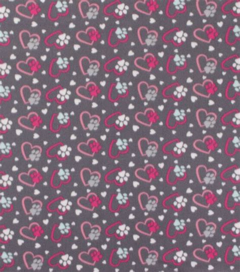 Blizzard Fleece Fabric Pink Gray Paws And Hearts Joann