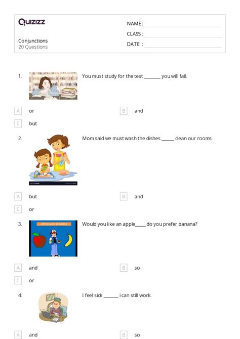 Conjunctions Worksheets For Nd Class On Quizizz Free Printable