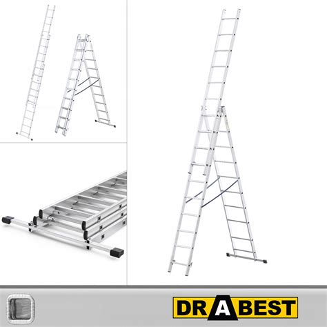 Drabina aluminiowa przemysłowa 3x10 stopniowa HOME DRABEST 150 kg DR