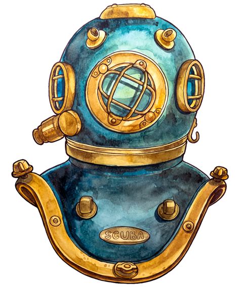 Old Scuba Diver Helmet Mask Painting Art Print By Aaron H Diving