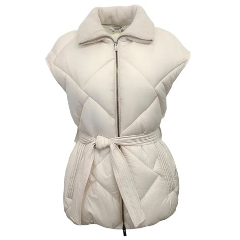 Peserico White Belted Puffer Vest With Monili Cream Polyester Ref